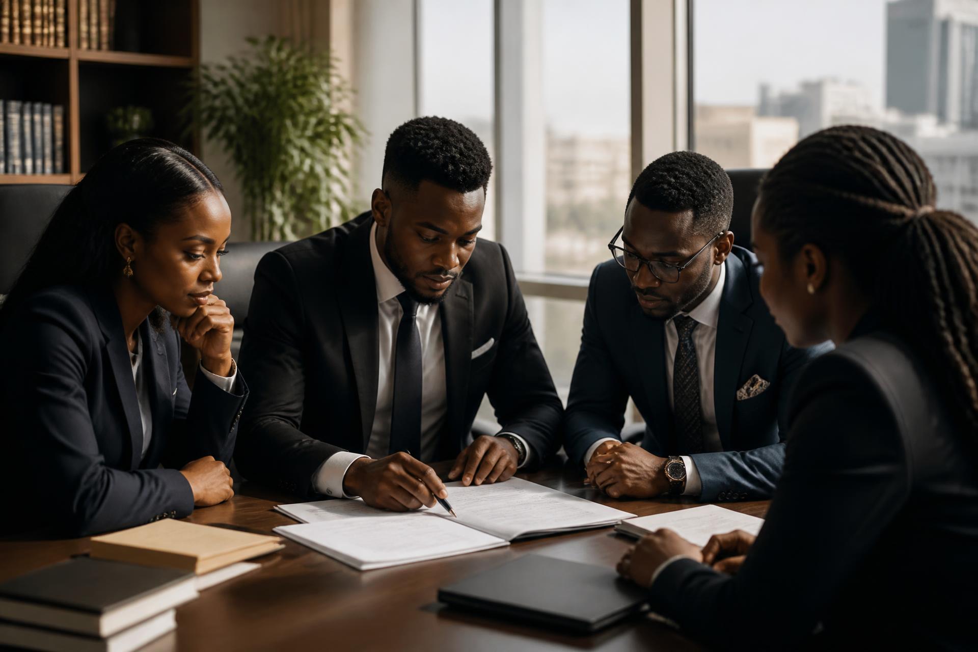 Associates at Legal Climate reviewing documents together in the Lagos office