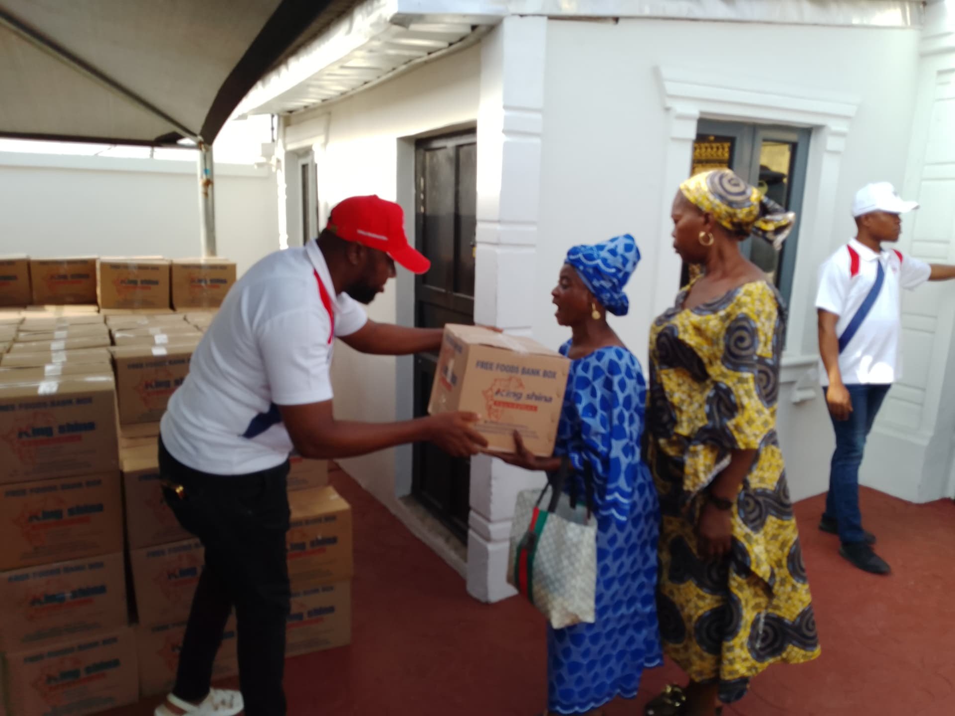 A Free Foods Bank box handed over to a beneficiary at the Foundation office